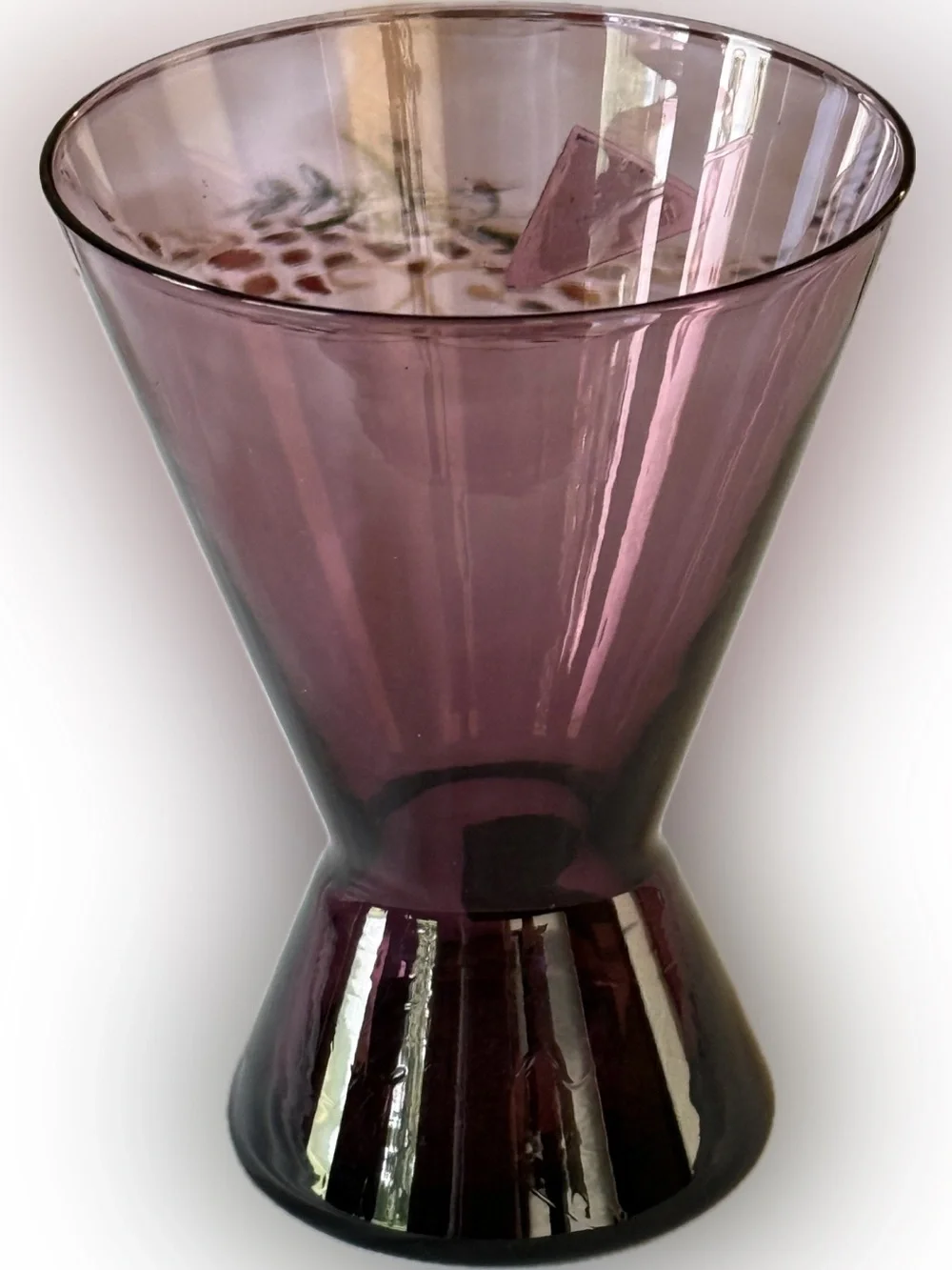 MCM Morgantown Glass Amethyst Brandy/Slant Glass With Original Labels.